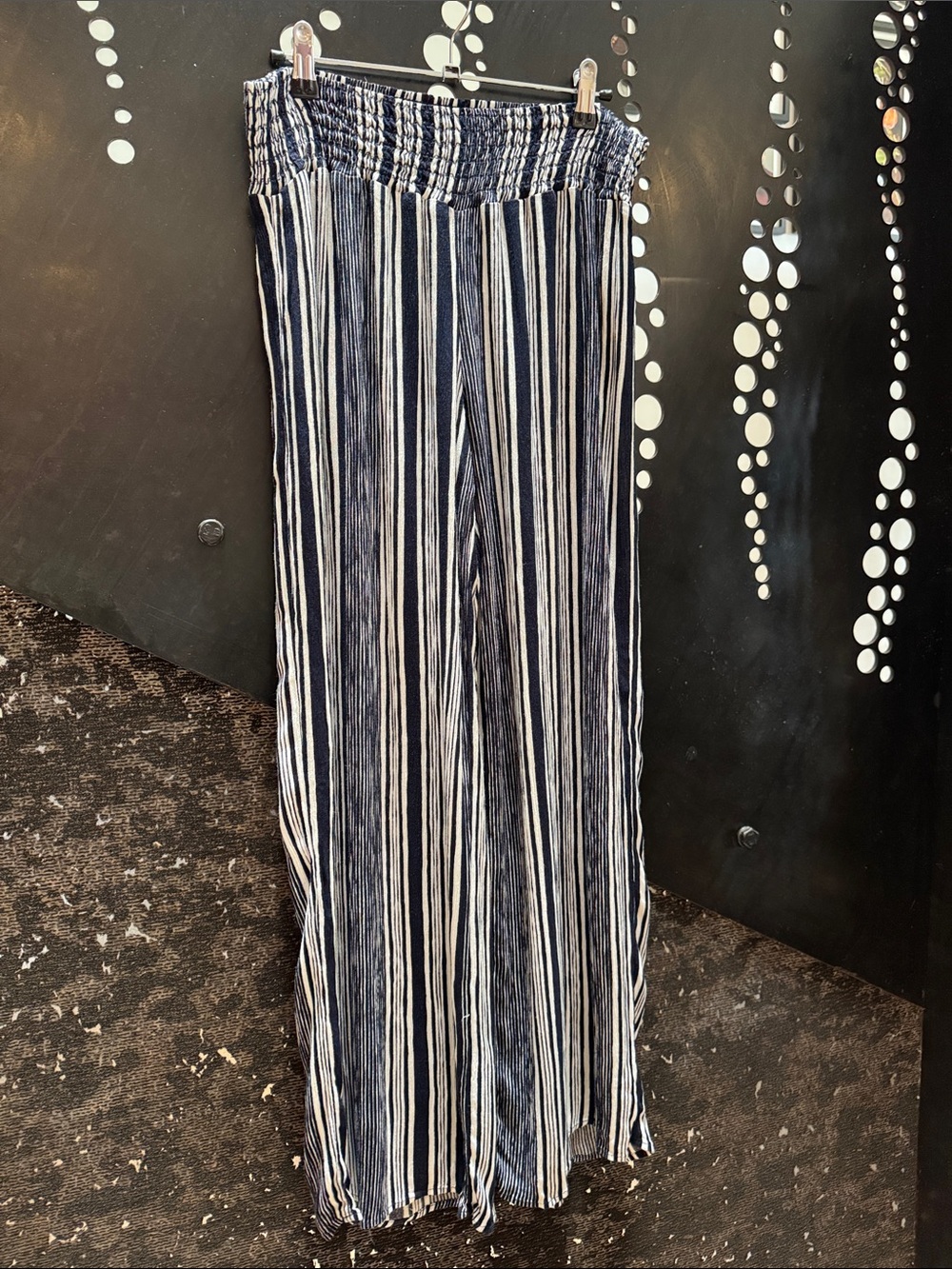 one 5 one Navy and White Striped Wide Leg Pants
